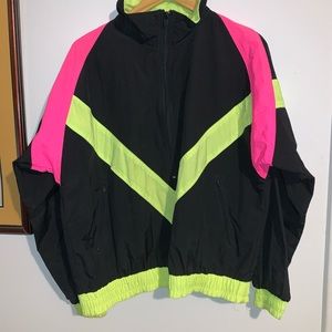 Vintage Dual Control 80s/90s Nylon Neon Pullover Jacket Colorblock 1/4 Zip Small